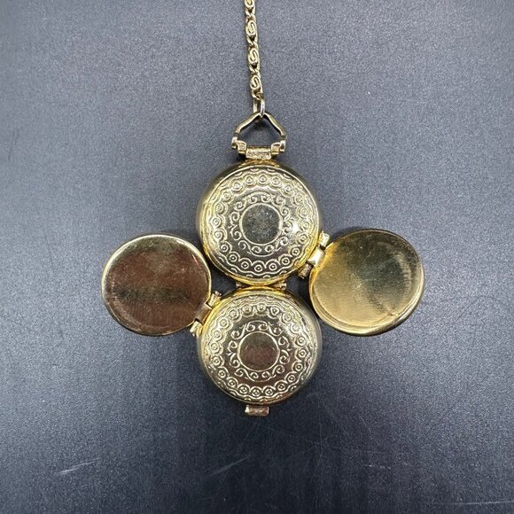 Vintage 1928 Signed Gold Tone Butterfly Locket Pendant Necklace Long Chain Retro - Picture 6 of 11